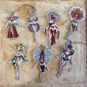 Lot of 7 Vtg 1991 Judy M Johnson Glamour Girls  Ornaments Die Cut -Shackman